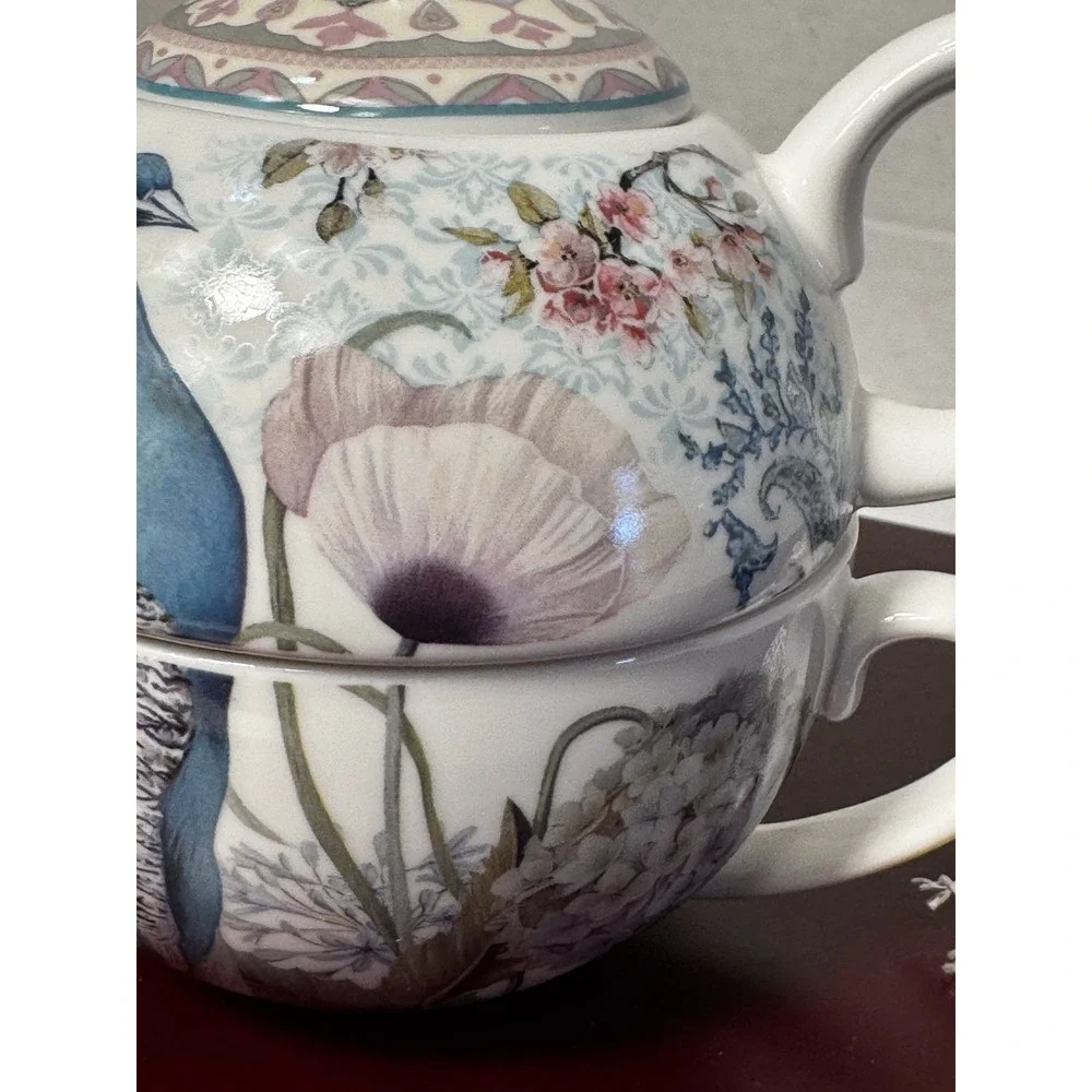 Delton Products Peacock Porcelain Tea for One Set  5.8
